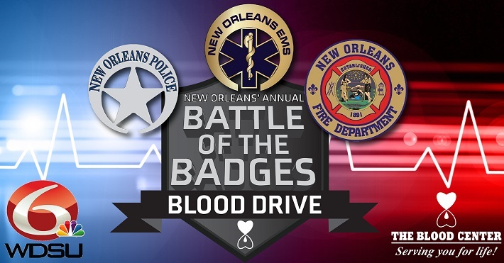 NOPD Joins NOFD, NOEMS in The Blood Center’s & WDSU’s Annual Battle of The Badges Blood Drive on Sept. 9