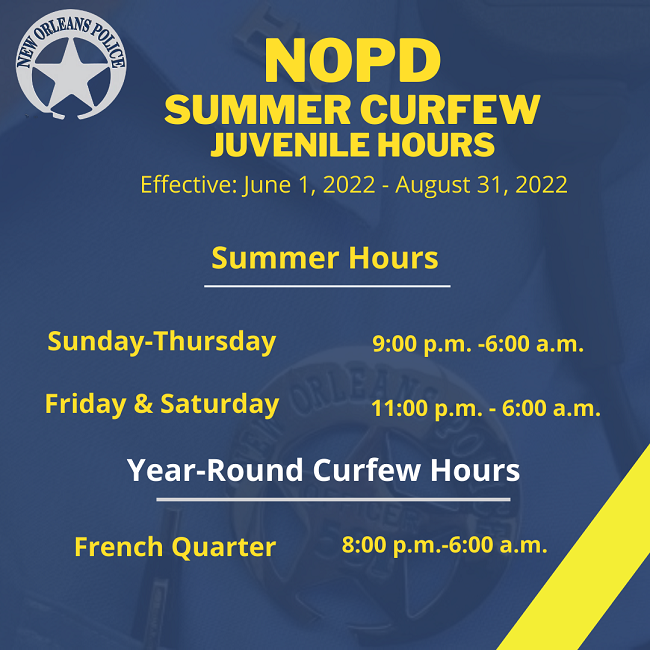 NOPD Announces Return of Juvenile Curfew for Summer Months
